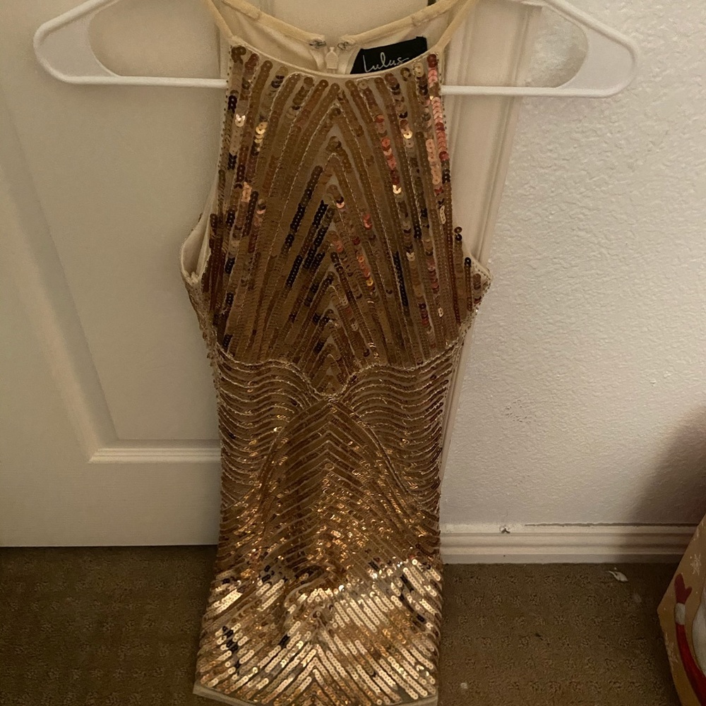 A gold sequence dress from lulus
